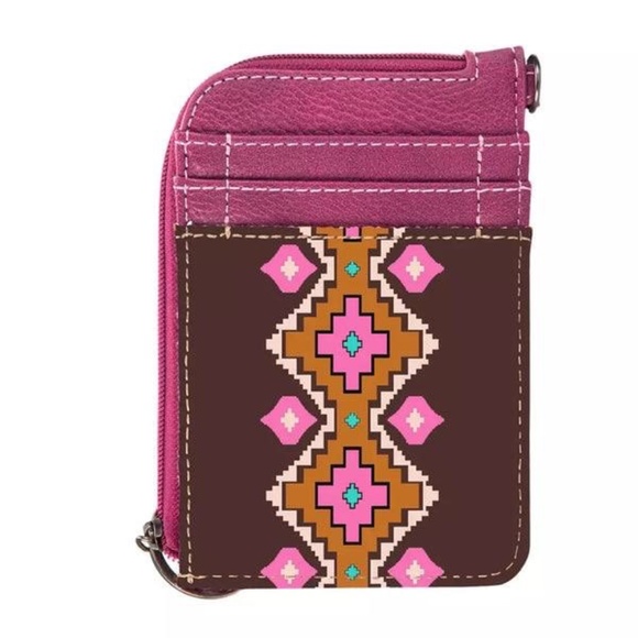 Wrangler Southwestern Art Print Mini Zip Card Case Hot Pink - Picture 1 of 2